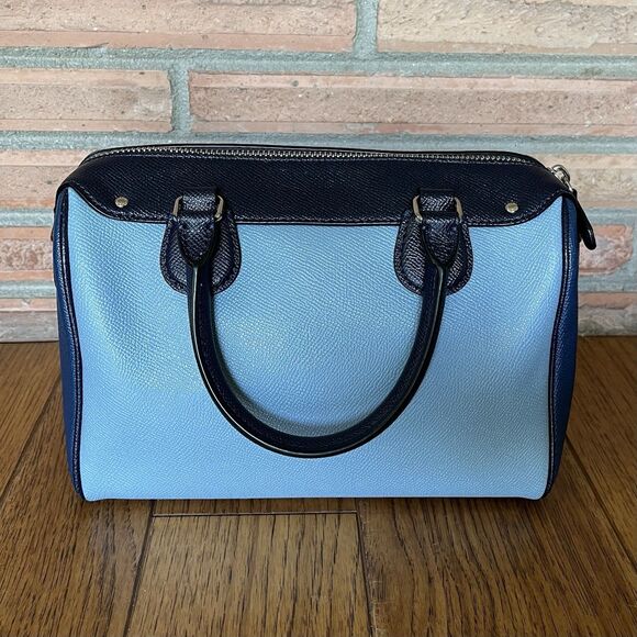 Coach Mini Bennett Satchel Crossbody Bag Blue Geometric Colorblock Leather - Picture 3 of 10